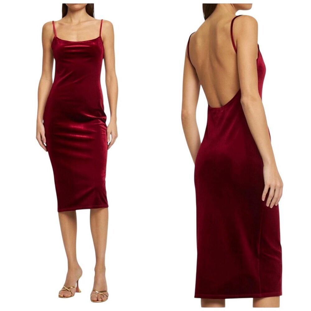 Reformation Merel Red Velvet Slip Dress Open Back NWT Size L